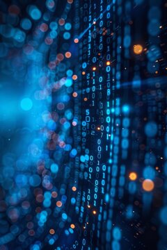 Blue abstract background with binary code data. Concept related to technology and information.