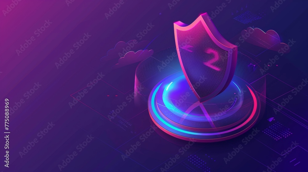 Fototapete Data integrity in internet data. Symbol of shields protecting icon man, which consists of digit code. Data encryption in cloud storage. Cyber security technology concept.
