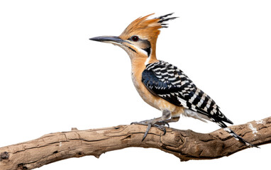 Perched Hoopoe on a Wooden Limb isolated on transparent Background