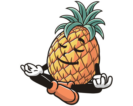 recommend clip art: Pineapple is meditating cartoon mascot illustration character vector clip art hand drawn
