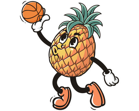 recommend clip art: Pineapple playing slam dunk basketball cartoon mascot illustration character vector clip art hand drawn