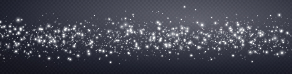 Silver glittering dots, particles, stars magic sparks. Glow flare light effect. Silver luminous points. Vector particles on transparent background.