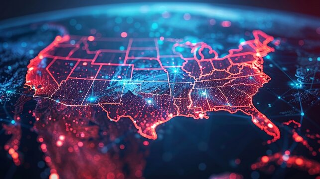 Digital maps of the United States depict the intricate web of interconnected networks and communication systems, facilitating the transfer of data and information across the country.