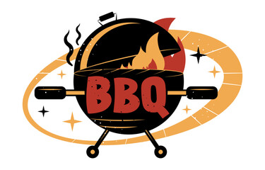 Grill logo and banner for barbecue business with text BBQ, in vintage style