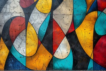 The abstract geometric shapes create a mesmerizing dance on the street wall, bringing a unique and artistic vibe to the city.