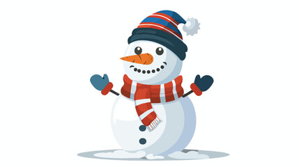 Cartoon Christmas snowman wearing a hat and scarf 