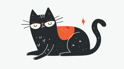 Cartoon hand drawn abstract cat flat icon