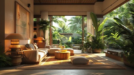 Fototapeta premium Craft a tropical paradise image of an apartment with palm tree accents