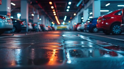 Parking lot in shopping mall with realistic textures - obrazy, fototapety, plakaty