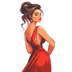 Beautiful woman in a red dress. Vector illustration isolated on white background.