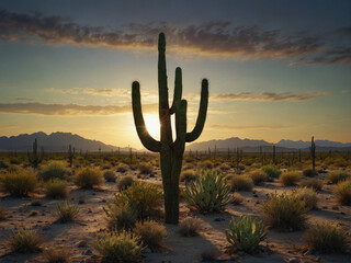 Majestic Cacti Stand Tall in Southwestern Desert Landscape Symbolizing Resilience and Arid Beauty