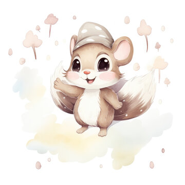 A cute cozy Flying squirrel clipart woodland theme watercolor clipart Perfect for nursery isolated on white background orikamianimal3D renderadorable