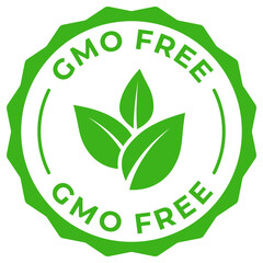 GMO free label vector icon illustration for product package. Non GMO green logo, symbol, badge, tag or emblem isolated in circle design. Natural organic eco product stamp, seal, sticker, mark or tag. - obrazy, fototapety, plakaty