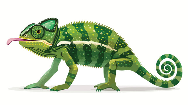 Chameleon cartoon with tongue out in a white background