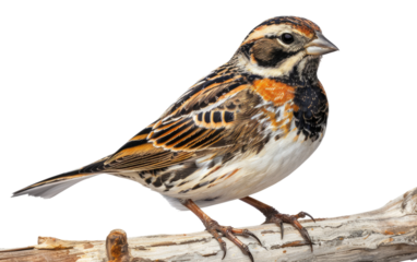 Lapland Longspur Perched on a Wooden Twig isolated on transparent Background