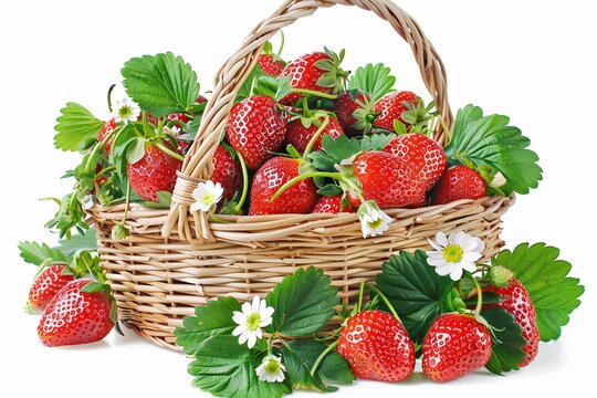 a basket full of strawberries and flowers