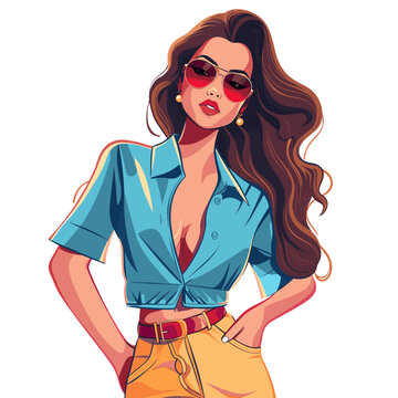Portrait of a beautiful young woman in sunglasses. Vector illustration.