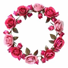 2D asset element of a floral crown made of neonhued roses, isolated on white background