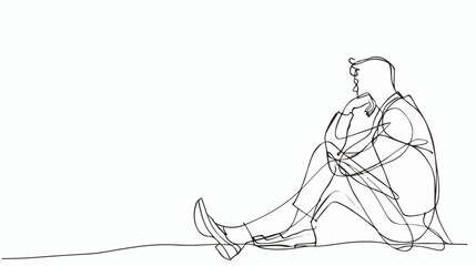 Continuous line drawing of businessman sitting thinking