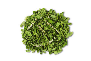  heap of dry mint leaves or mentha piperita citrata herb also in india known as fudina for...