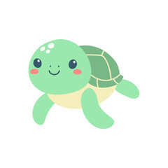 Hand drawn cute sea turtle. Marine life animals. Template for stickers, baby shower, greeting cards and invitation. Isolated vector illustration. 
