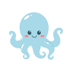 Hand drawn cute octopus. Marine life animals. Template for stickers, baby shower, greeting cards and invitation. Isolated vector illustration. 