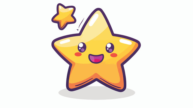 Cute cartoon vector yellow star with purple outline 