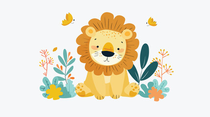 Obraz premium Cute Lion vector character for Baby Shower. flat vector