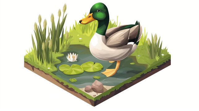 duck in pond, green head, walking clip art preview