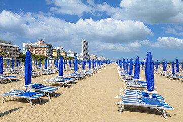 Beach and Beach Promenade in Seaside Resort of Lido di Jesolo at adriatic Sea,Veneto,Italy