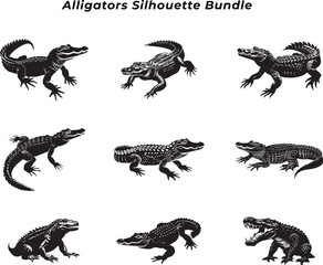 alligator silhouette bundle - obrazy, fototapety, plakaty
