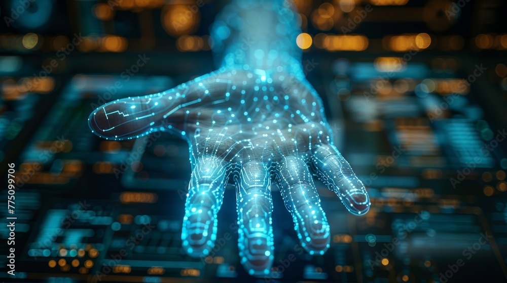 Poster future-styled hand scan modern with technological theme, cyber security concept