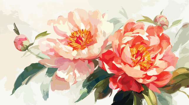 Drawing in oil still life of peonies painted with oil