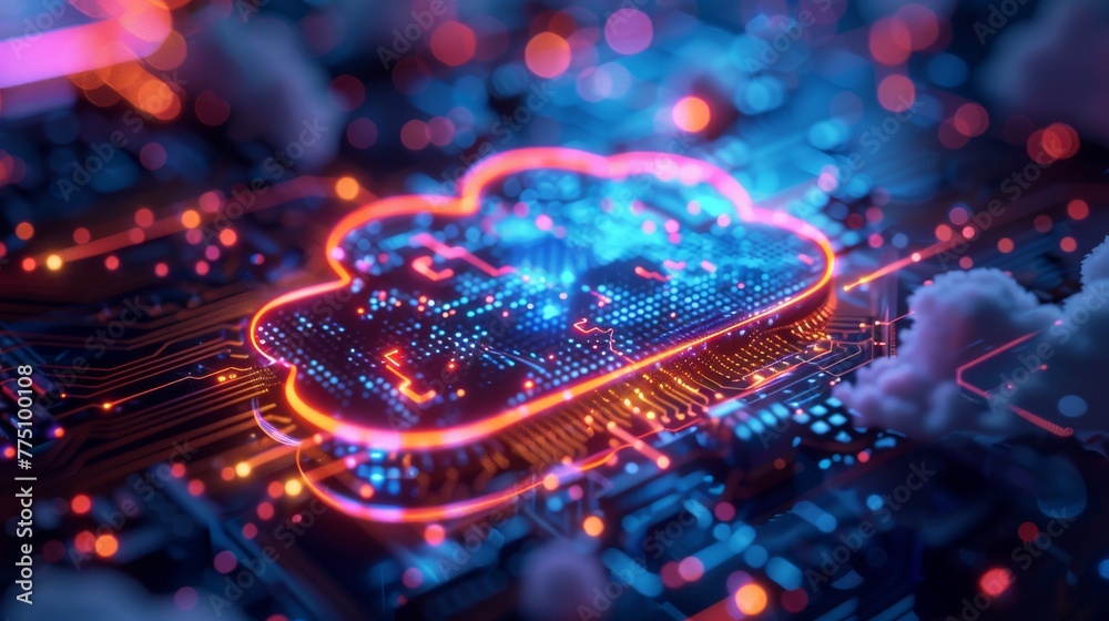 Aufkleber symbol of the cloud combined with an electronic board, cloud computing concept.