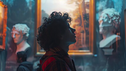 man looking an art piece in a gallery. Generative AI