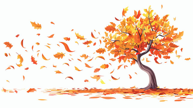 Falling leaf tree in autumn season flat vector isolated