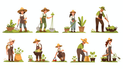 Farmers Cartoon working in farms gardener characters