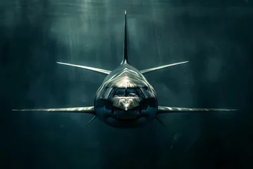 Fototapeten A shark shape submarine airplane underwater © Andrea Izzotti
