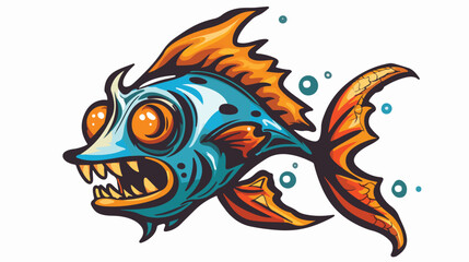 Fish monster cartoon mascot logo flat vector isolated