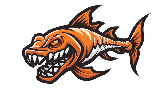 Fish monster cartoon mascot logo flat vector isolated