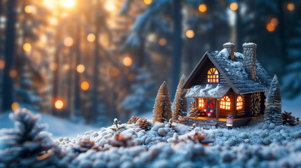 Christmas_house_in_winter_snowy_forest - obrazy, fototapety, plakaty