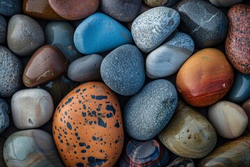Pebble beach texture, smooth stones in a variety of muted colors