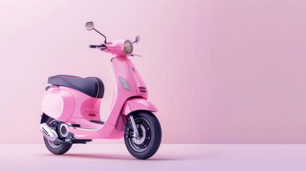 Pink electric scooter on pastel pink background.