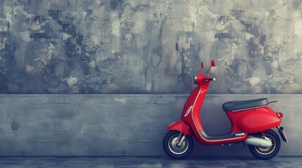 Red electric scooter on gray background