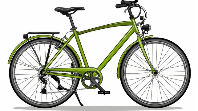 Side view of a green-black electric bicycle on a white background