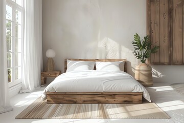 Modern bedroom interior. The modern bedroom showcases a clean minimalist design
