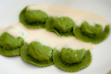 Italian Green Ravioli with white sauce