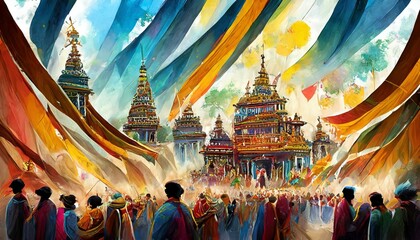 tibetan monastery in the himalayas, celebrate Ridvan festiva - obrazy, fototapety, plakaty