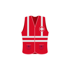 Medical safety vest icon on white background. Red aid vest cartoon vector illustration