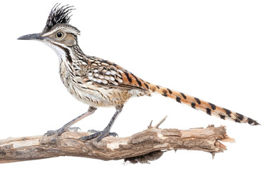 Rapid Roadrunner Resting on Wooden Limb isolated on transparent Background